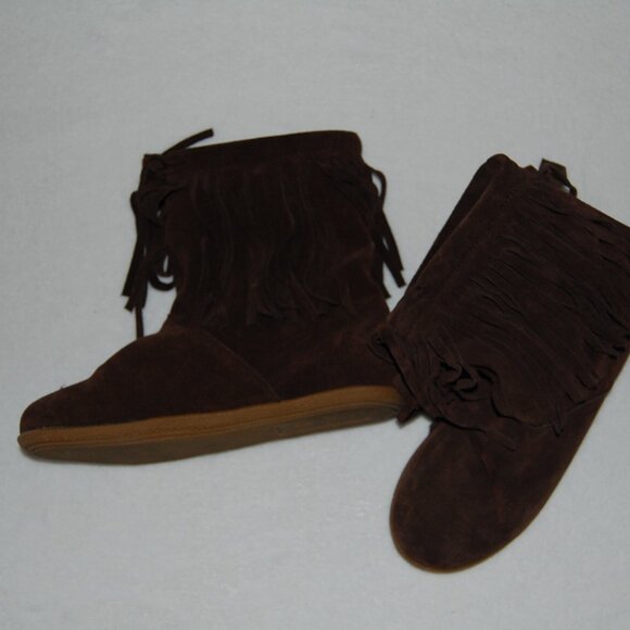 Nine West Genuine Leather Suede Fringe Boots, US 8M, Fur Lined, Chocolate Brown - Picture 3 of 10